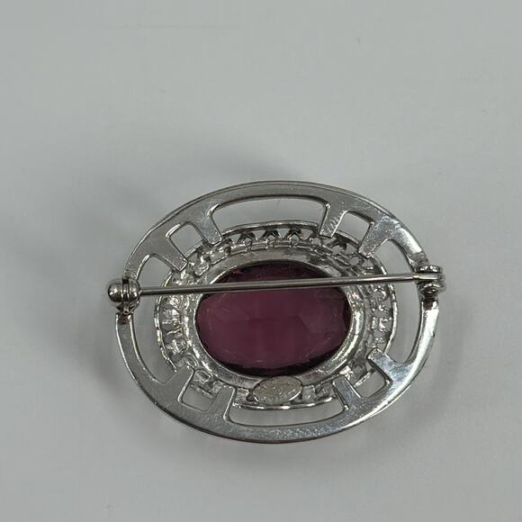 Danecraft Victorian style Sterling Purple Solitaire Faceted Stone Pin Brooch - Picture 2 of 4